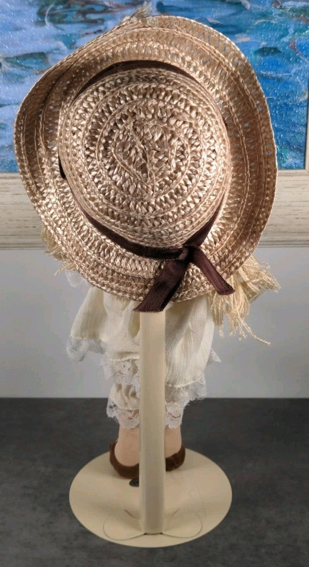 Vintage Applause Tessie Pepite Cloth Doll 1984 Straw Hat Flower Dress 12”