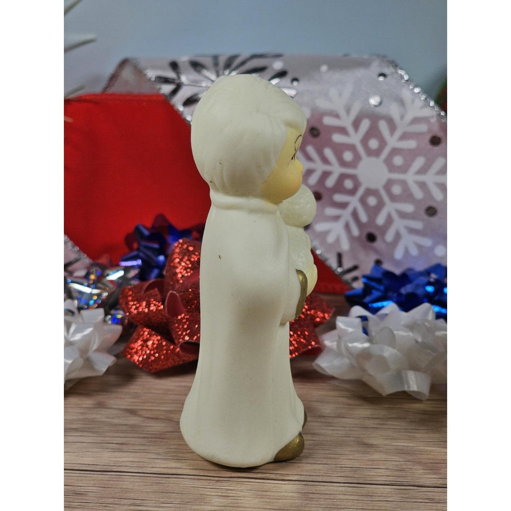 Vintage Nativity Wise Man Figurine Lamb White Gold 3.5 Inch