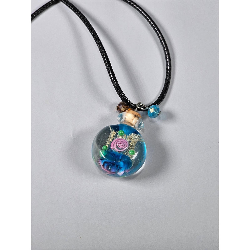 Glass Vial Pendant Necklace with Cork Stopper on Black Cord