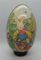 Vintage Paper Mache Egg Rabbit with Wheelbarrow Full of Eggs