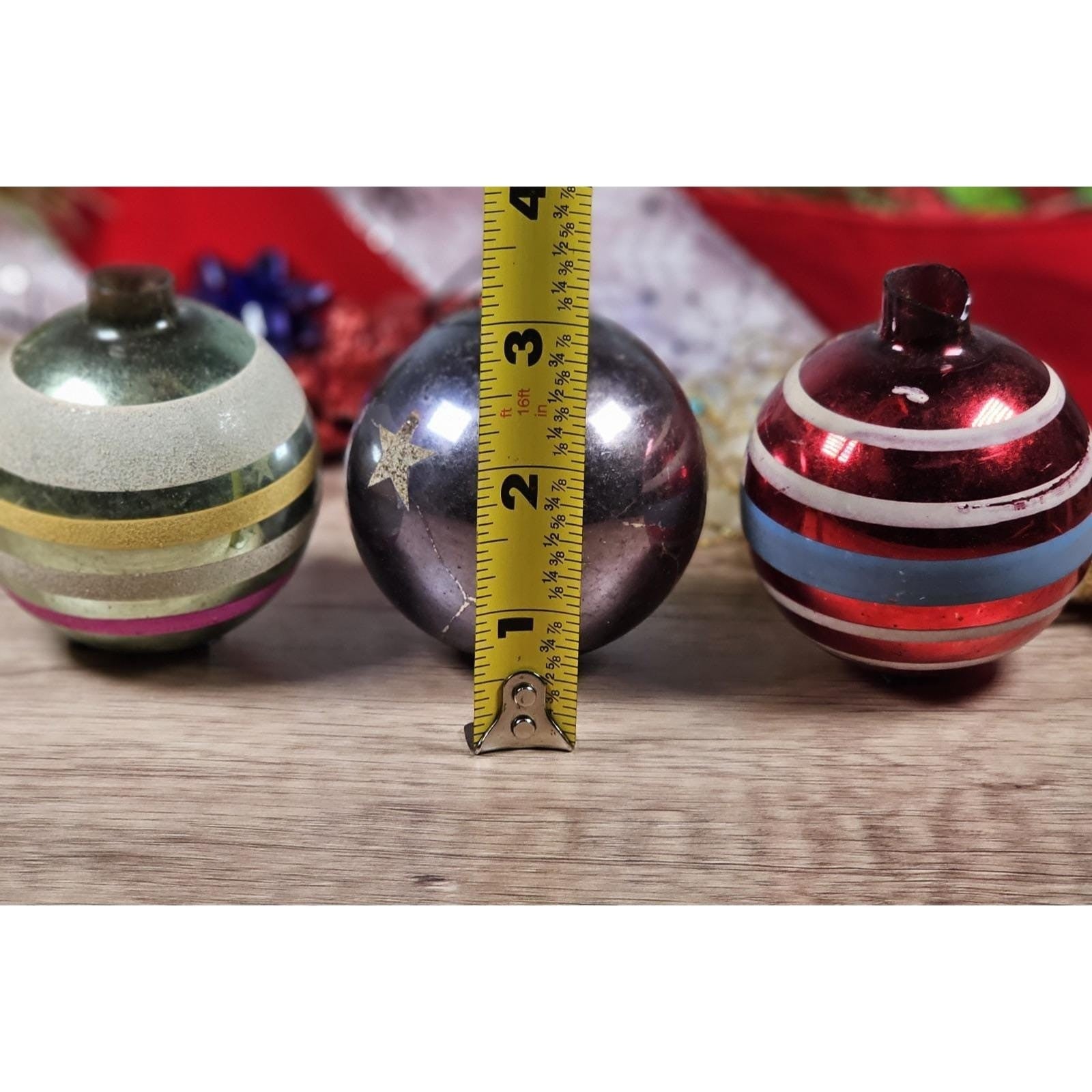 Vintage Hand Blown Glass Christmas Ornaments Stripes Stars Set of 3
