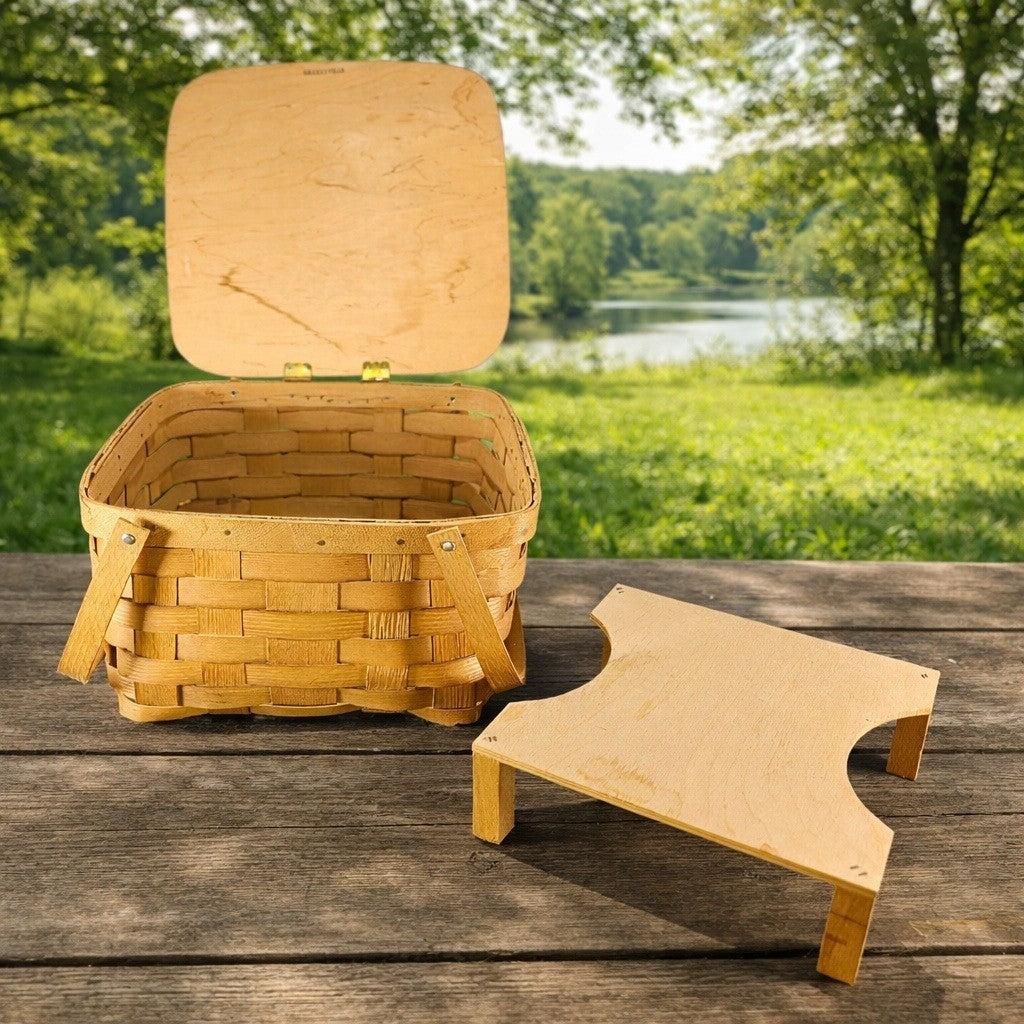 Vintage Basketville Wooden Picnic Basket with Lid & Handle 12.5x13x8