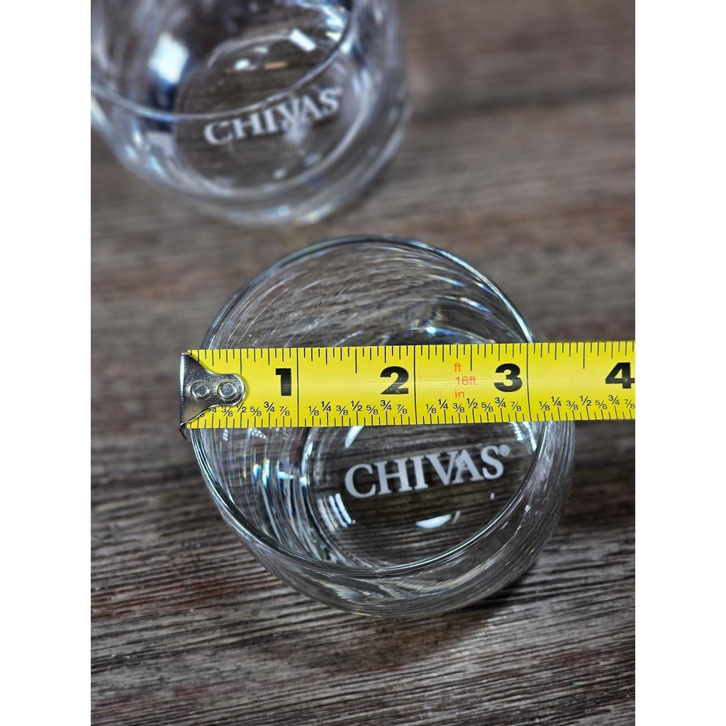 Set of 2 Chivas Etched Rocks Glasses 3.5 x 3 Inch Whisky Tumblers