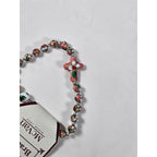 Vintage McVan Enamel Beaded Bracelet Floral Charm Pink Green