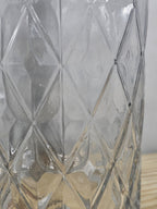 12" Glass Diamond-Cut Cylinder Vase – Vintage Clear Textured Centerpiece