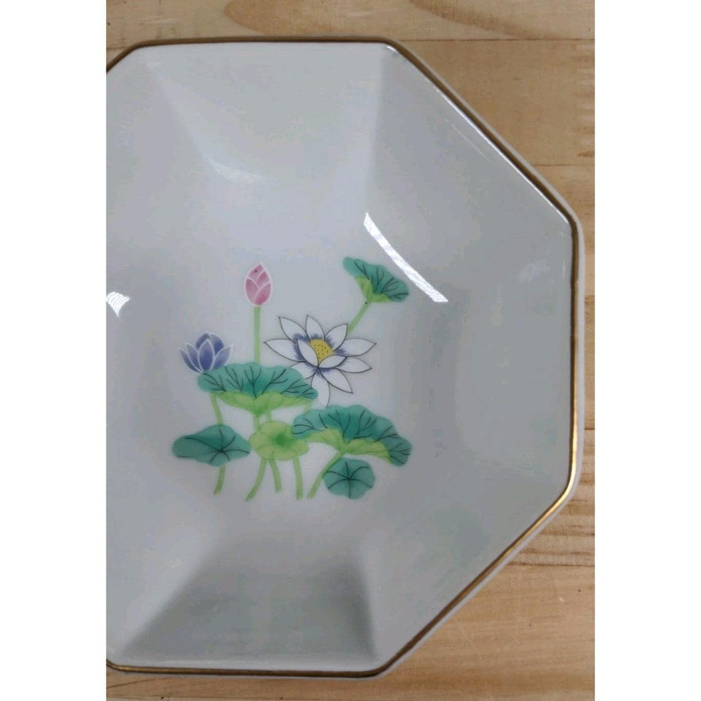 Vintage Otagiri Lotus Garden Octagonal Porcelain Bowl Japan