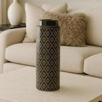Vintage Black White Diamond Glass Vase Tall 15.6" Geometric Pattern