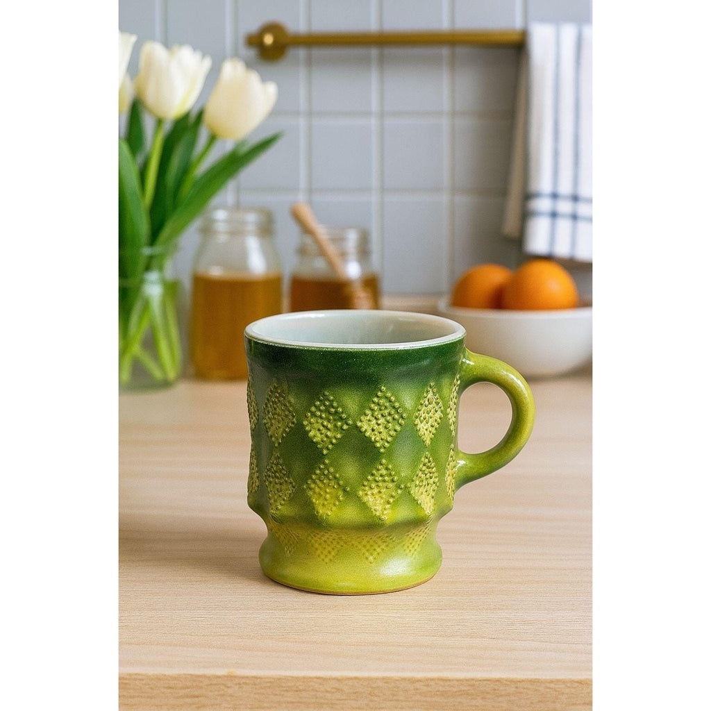 Vintage Anchor Hocking Fire King Kimberly Green Mug Milk Glass USA