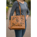 Patricia Nash Toscano Leather Tote Floral Tobacco Brown Handbag