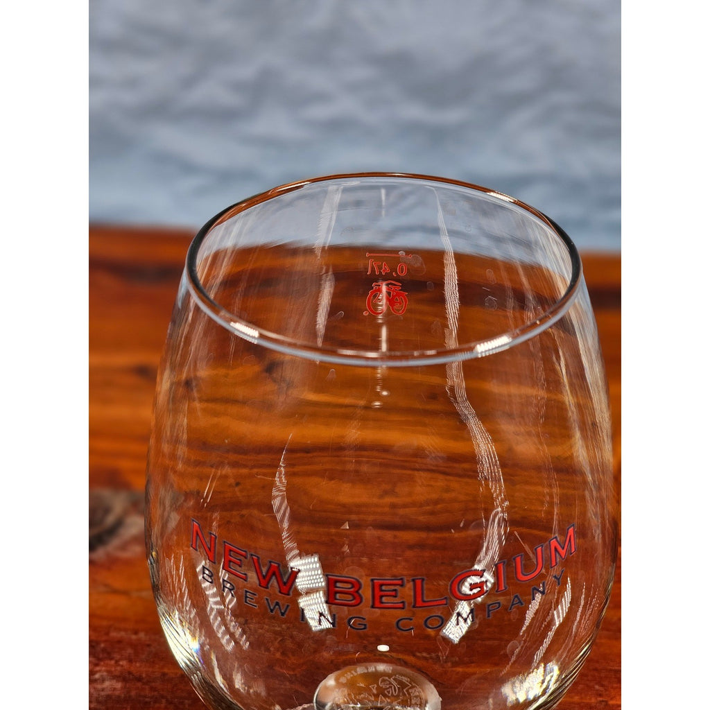 Vintage New Belgium Brewing Tulip Beer Glass Red Logo Stemmed