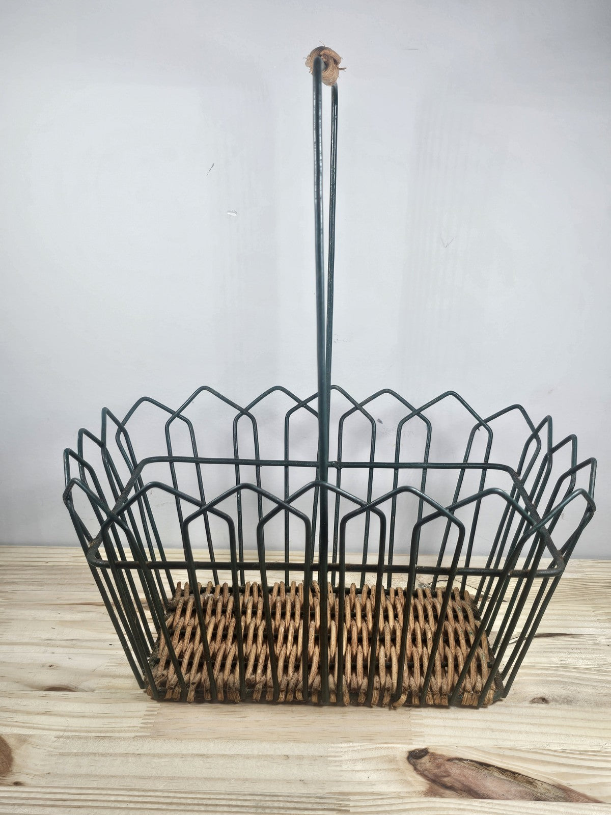 Black Metal + Rattan Basket 11.5″ × 9″ | Rustic Coastal Storage Basket