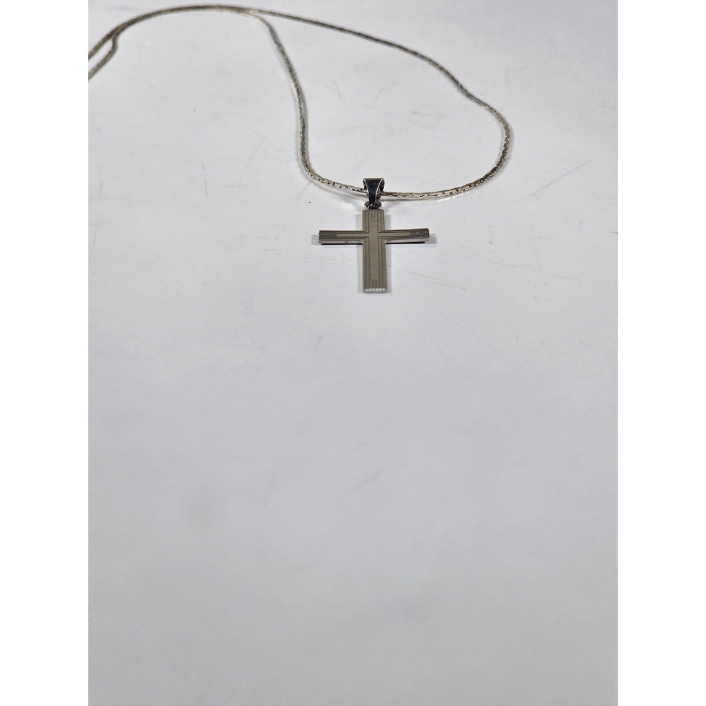 Vintage Silver Tone Cross Necklace Minimalist Christian Pendant