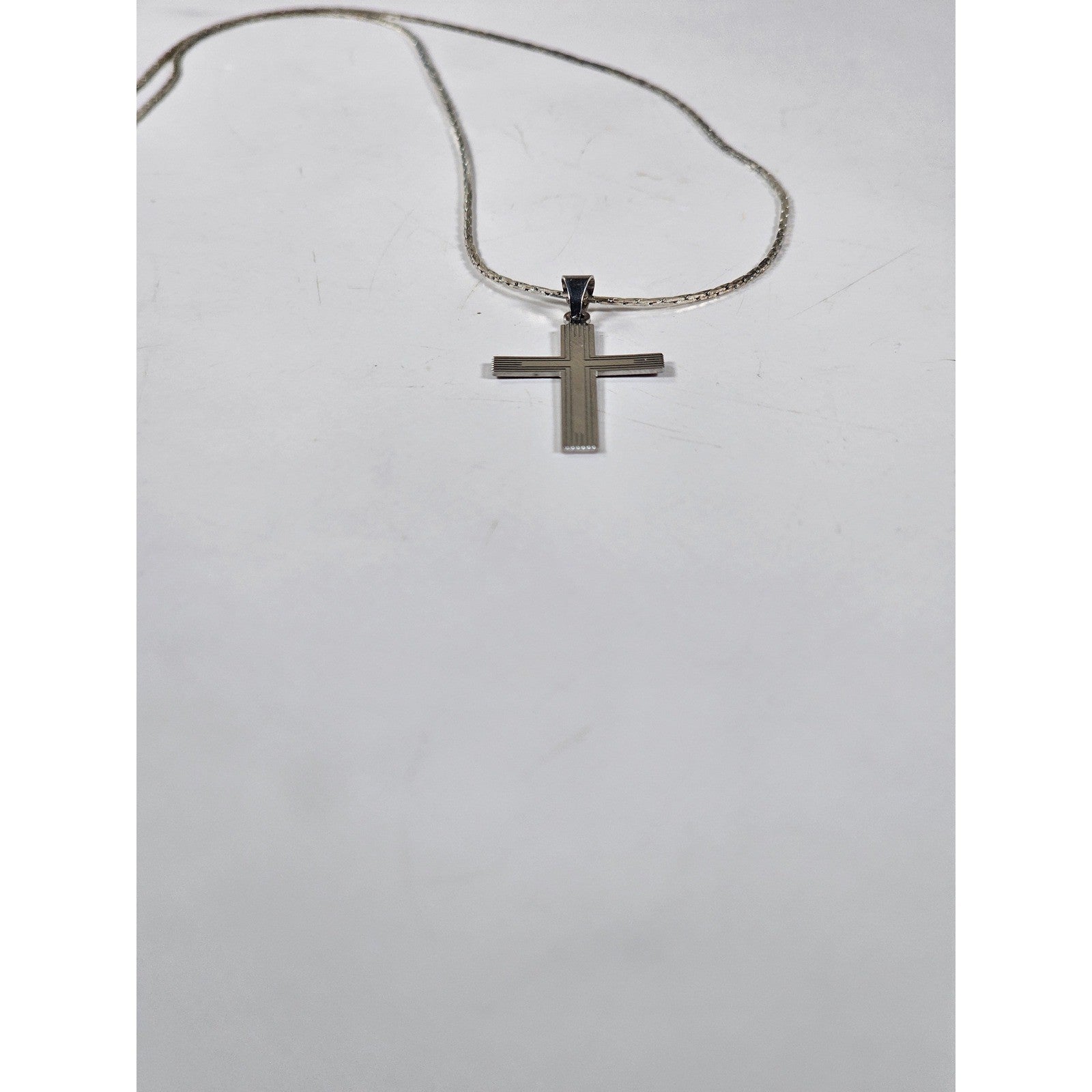 Vintage Silver Tone Cross Necklace Minimalist Christian Pendant
