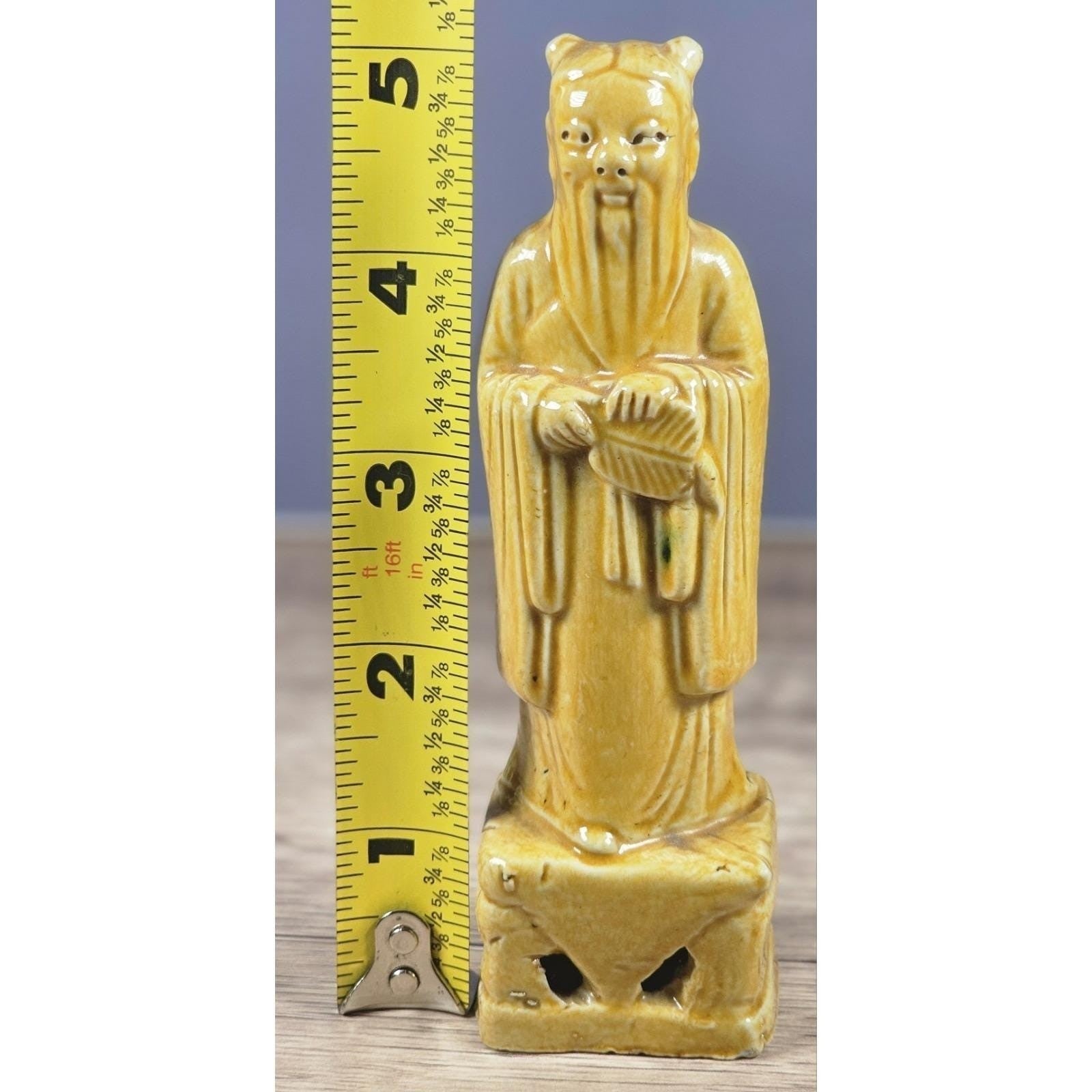 Antique Shou Lao Porcelain Figurine God of Longevity Yellow Glaze Vintage