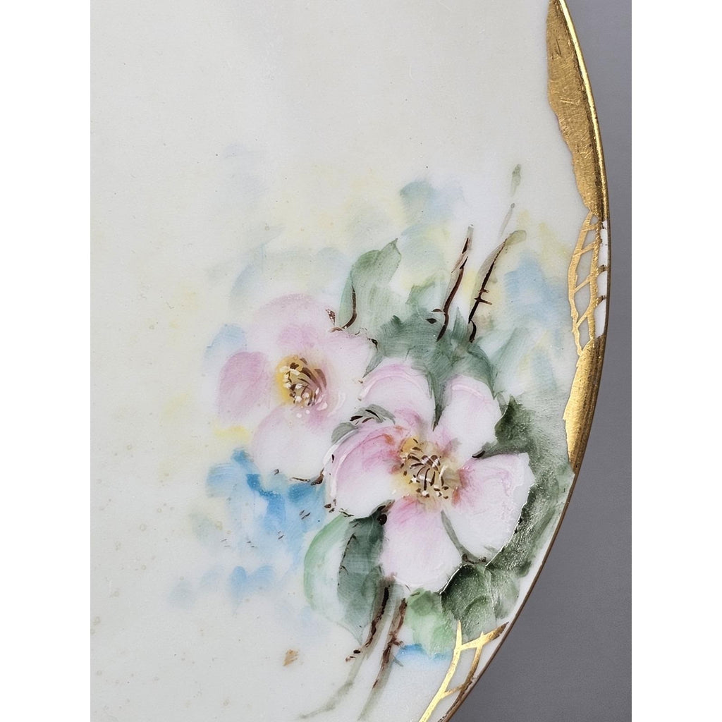 Vintage H & Co Bavaria Dogwood Plate Hand Painted Porcelain Gold Trim