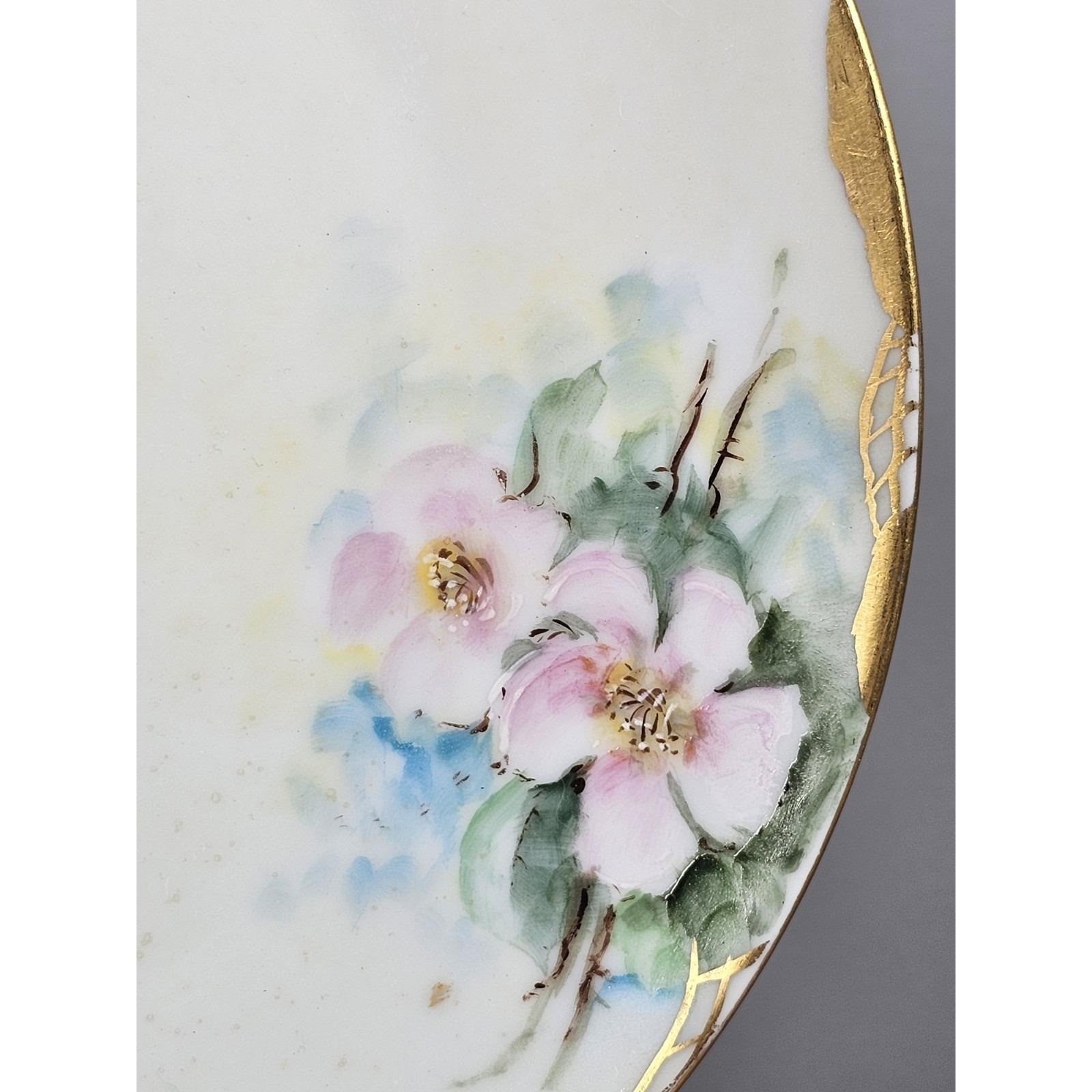 Vintage H & Co Bavaria Dogwood Plate Hand Painted Porcelain Gold Trim