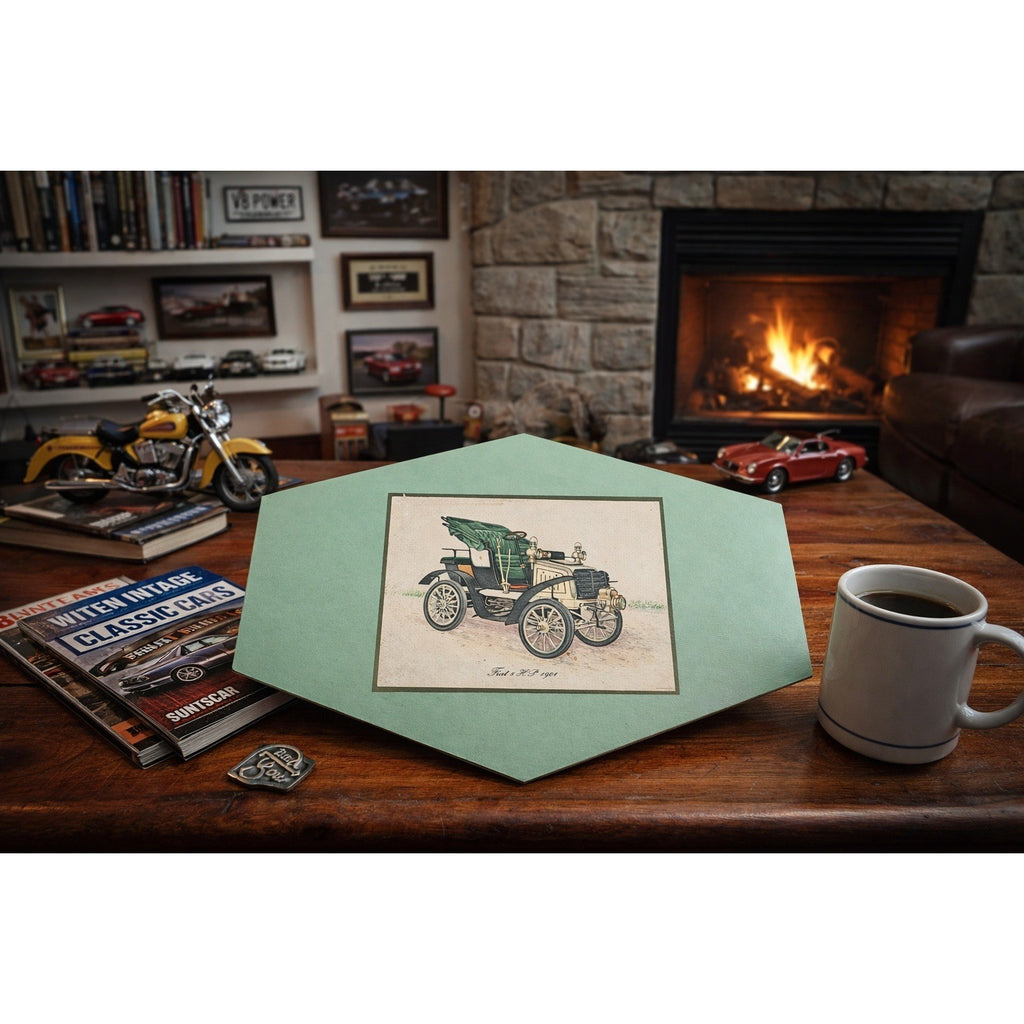 Vintage Fiat 8 HP 1901 Car Plaque | Early Automobile Art | 11.5 x 8