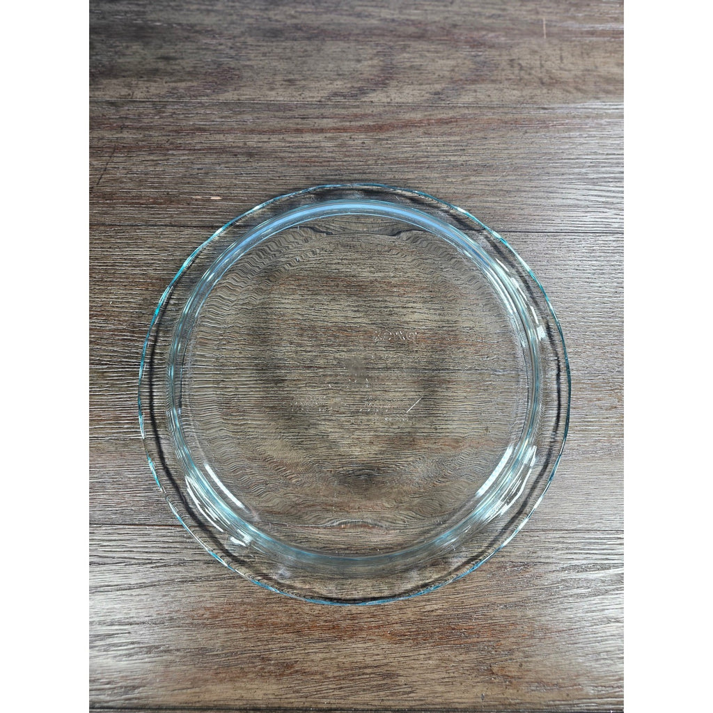 Vintage Pyrex Clear Glass Pie Dish with Blue Dot Rim 11 Inch