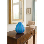 Hand Blown Cased Glass Vase Blue Purple Striped Circus Tent Pattern