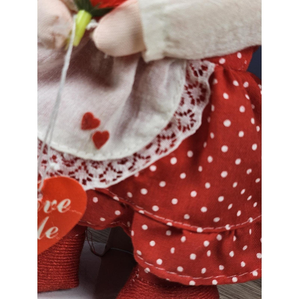 Vintage Rag Doll Red Polka Dot Dress Cloth Doll Heart Tag