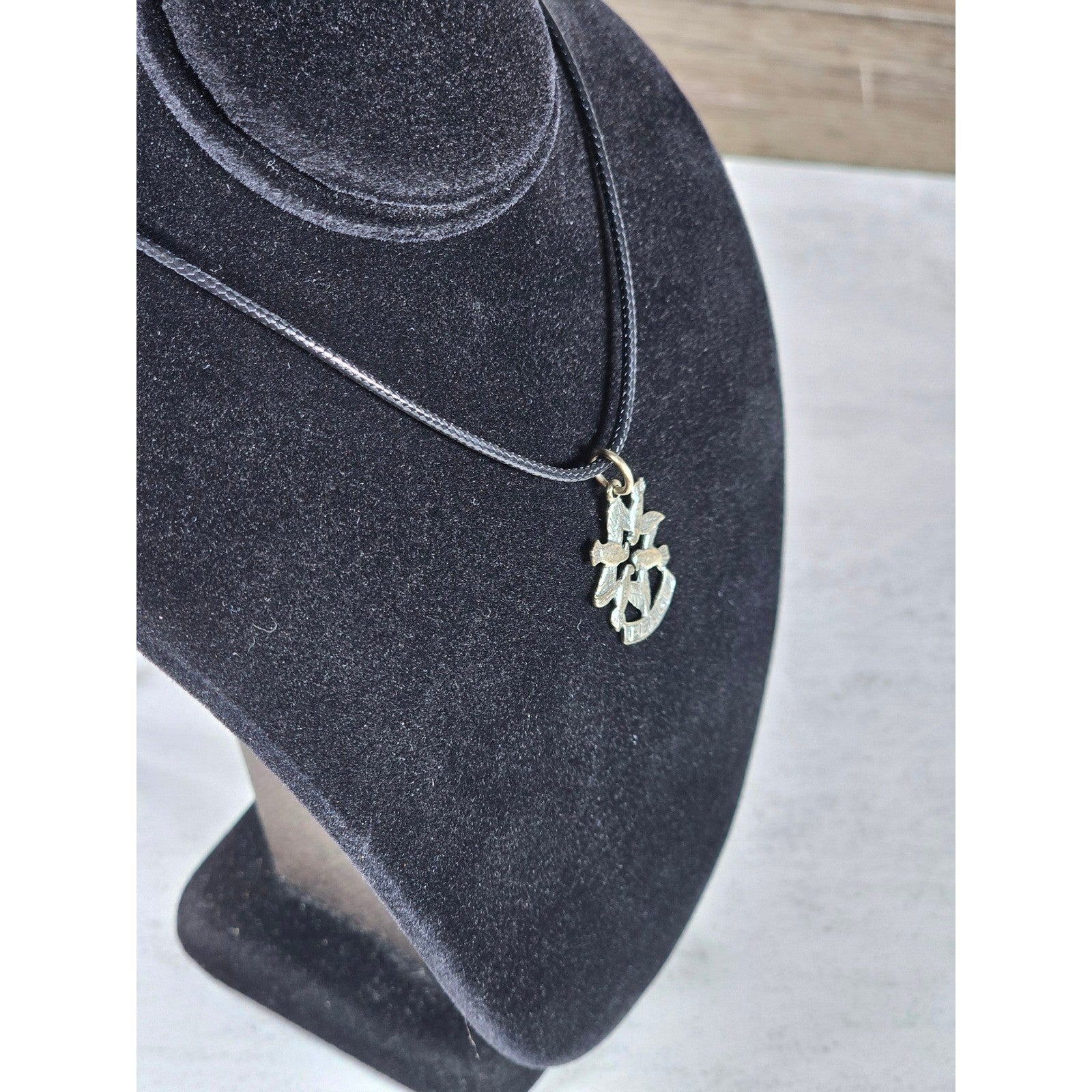 Vintage Peace Dove Necklace, Bird Charm on Black Cord