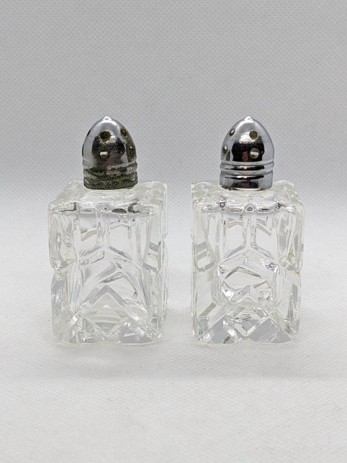Vintage Cut Glass Salt and Pepper Shakers 2 1/2 Inches Tall