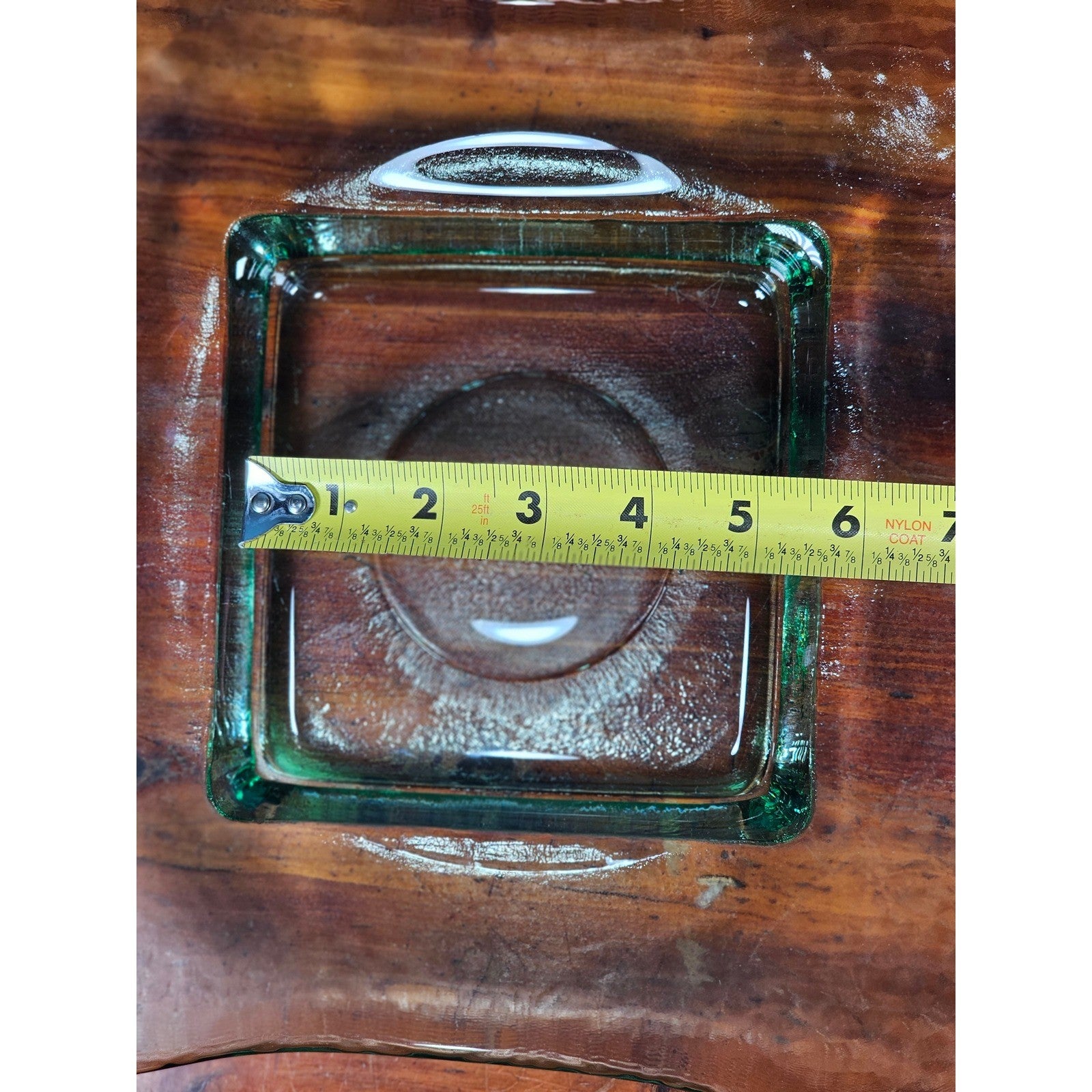 Vintage Green Glass Square Serving Dish Wavy Edge Plate Mid Century