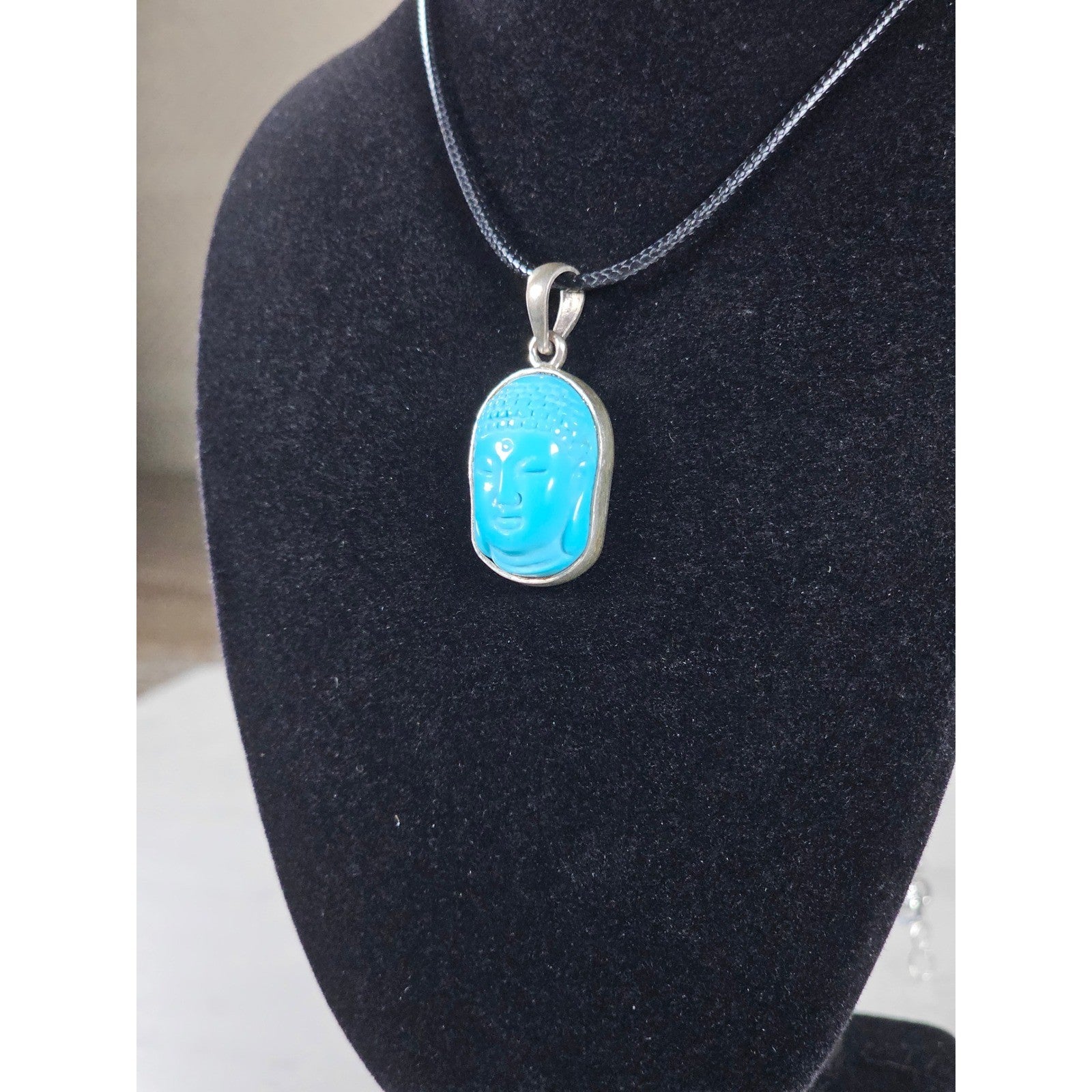 Vintage Sterling Silver Buddha Turquoise Pendant Necklace