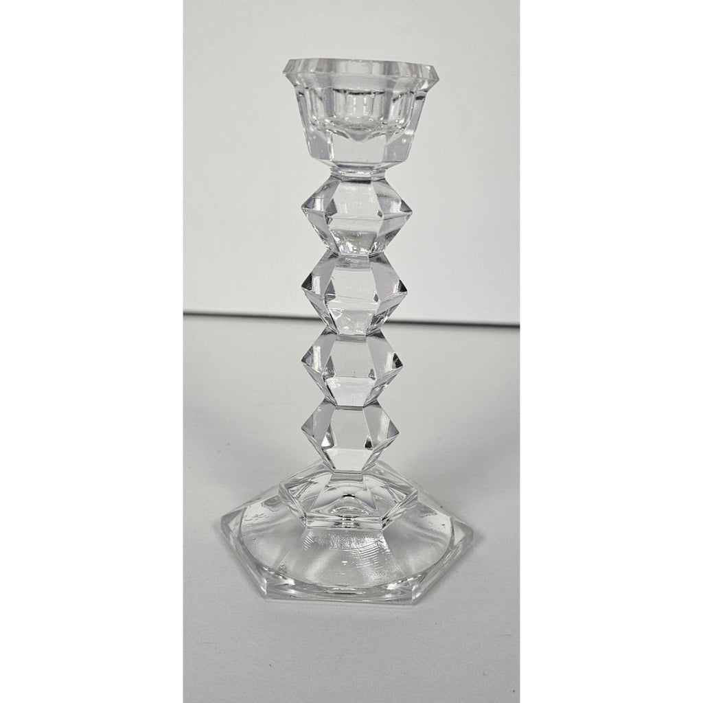 Vintage Faceted Crystal Candlestick Holder Hexagonal Base 5 Inch