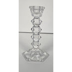 Vintage Faceted Crystal Candlestick Holder Hexagonal Base 5 Inch