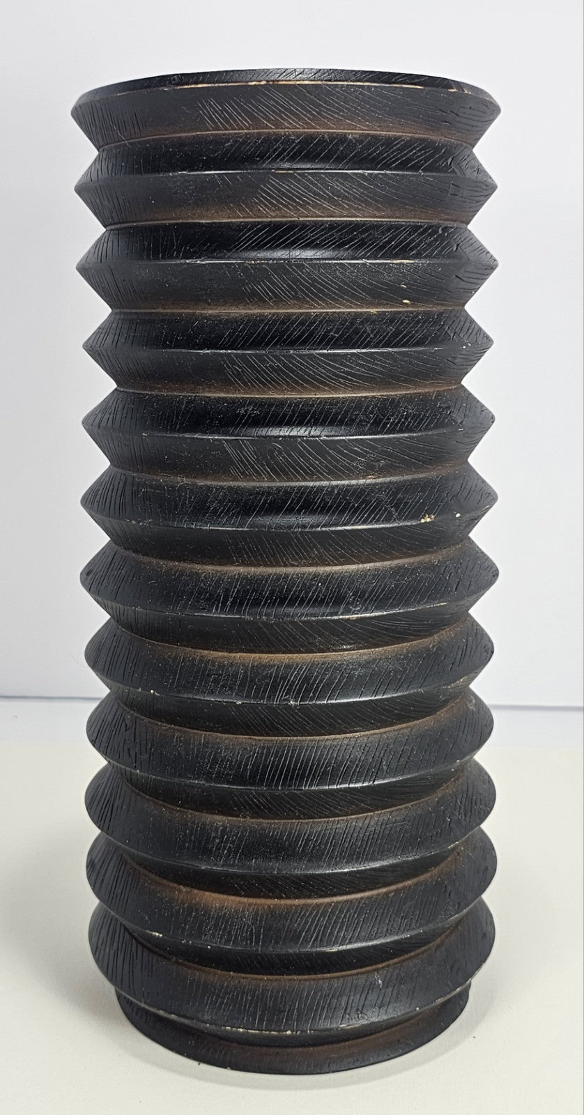 10 in Black Wood Accordion Candle Holder – Rustic Coastal Home Décor Accent