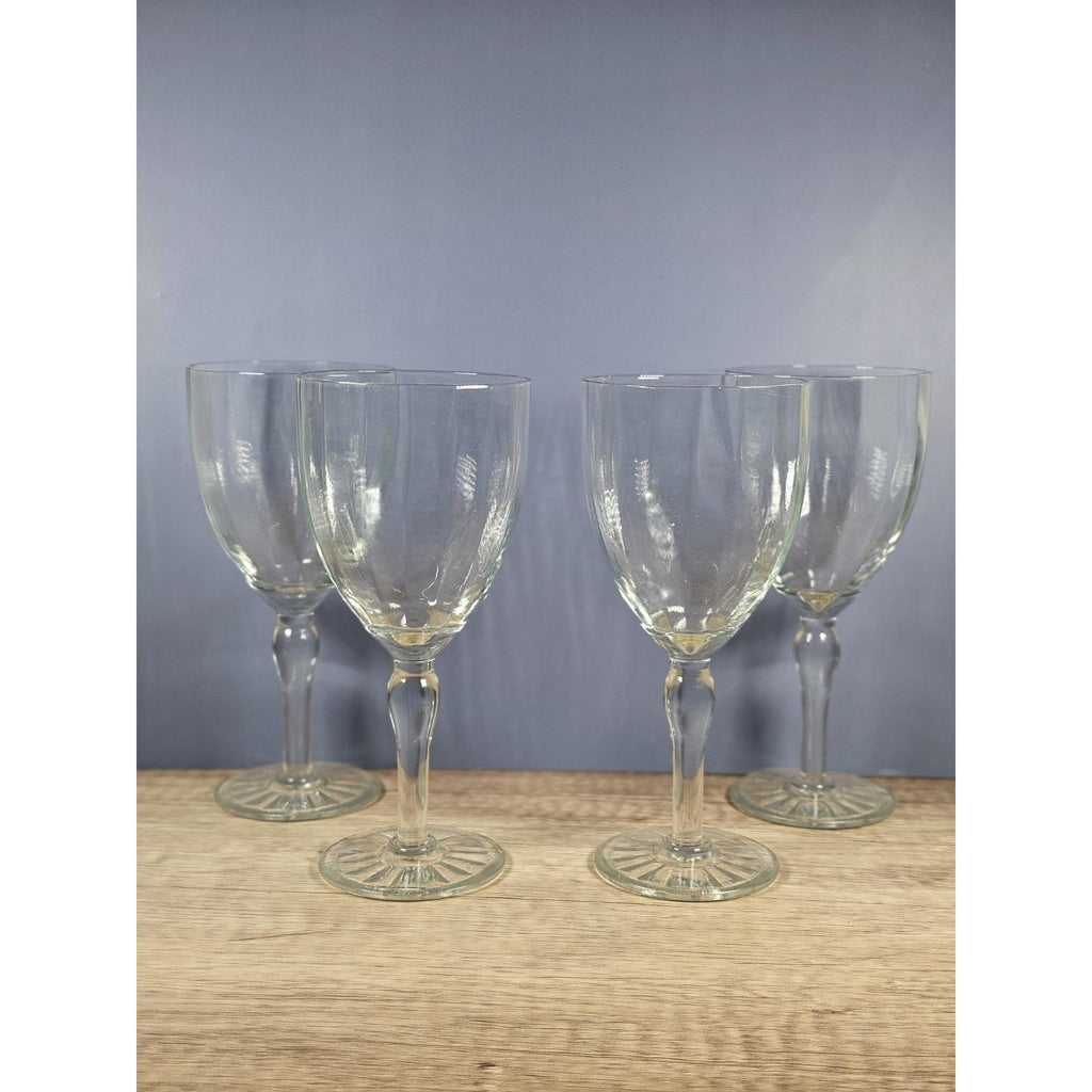 Set of 4 Vintage Crystal Water Goblets – Optic Pattern & Starburst Base