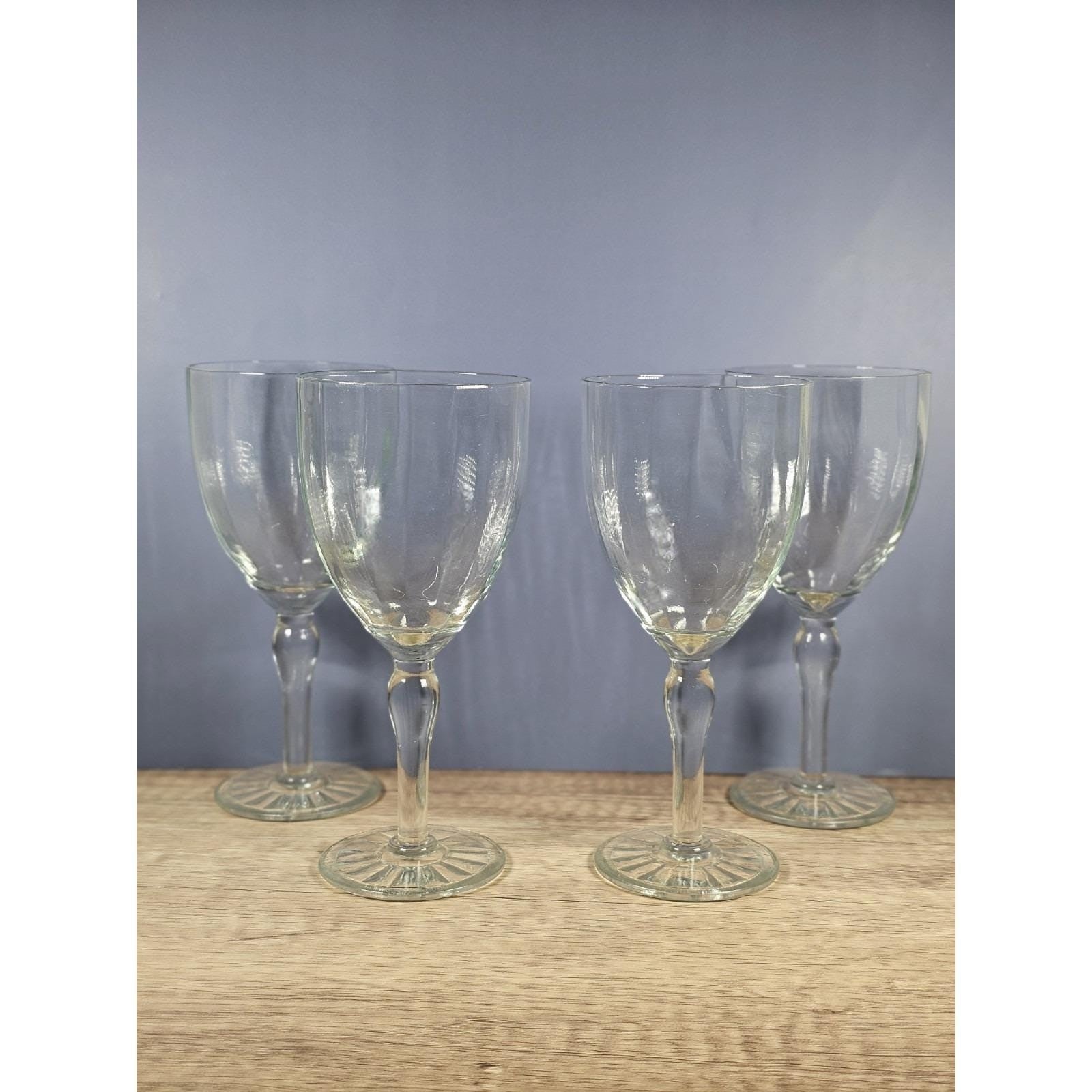 Set of 4 Vintage Crystal Water Goblets – Optic Pattern & Starburst Base