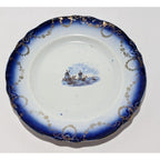 Vintage Windmill Boat Bread & Butter Plate Cobalt Blue Gold Trim