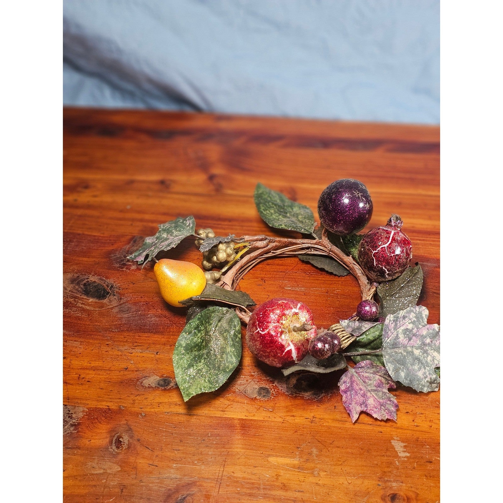 Vintage Fruit Candle Rings Set of 2 Grape Apple Pear Wreath Decor