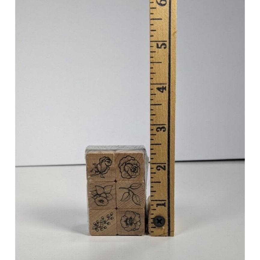 Stamp Craft Floral Rubber Stamp Set of 6 Wood Mounted Taiwan