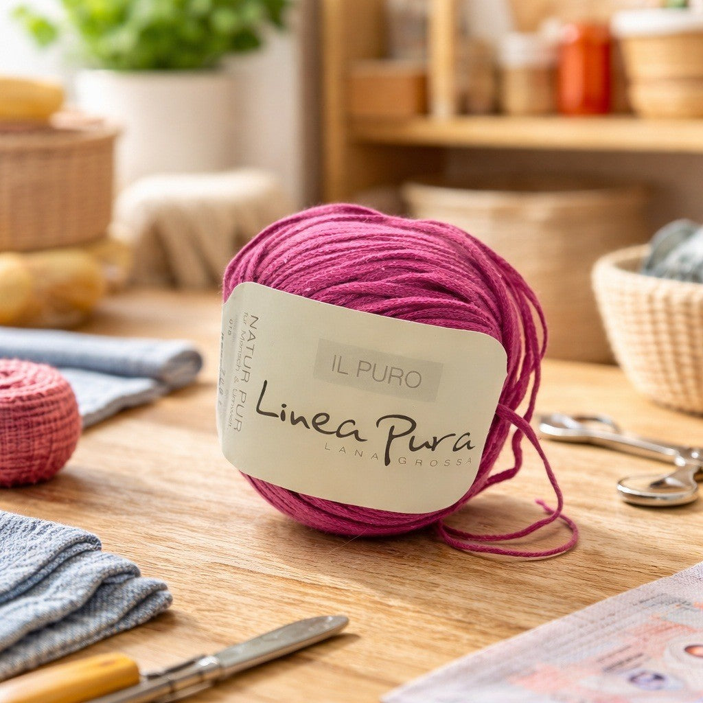 Lana Grossa Linissimo Linea Pura Crochet Yarn Pink Cotton Linen 50g