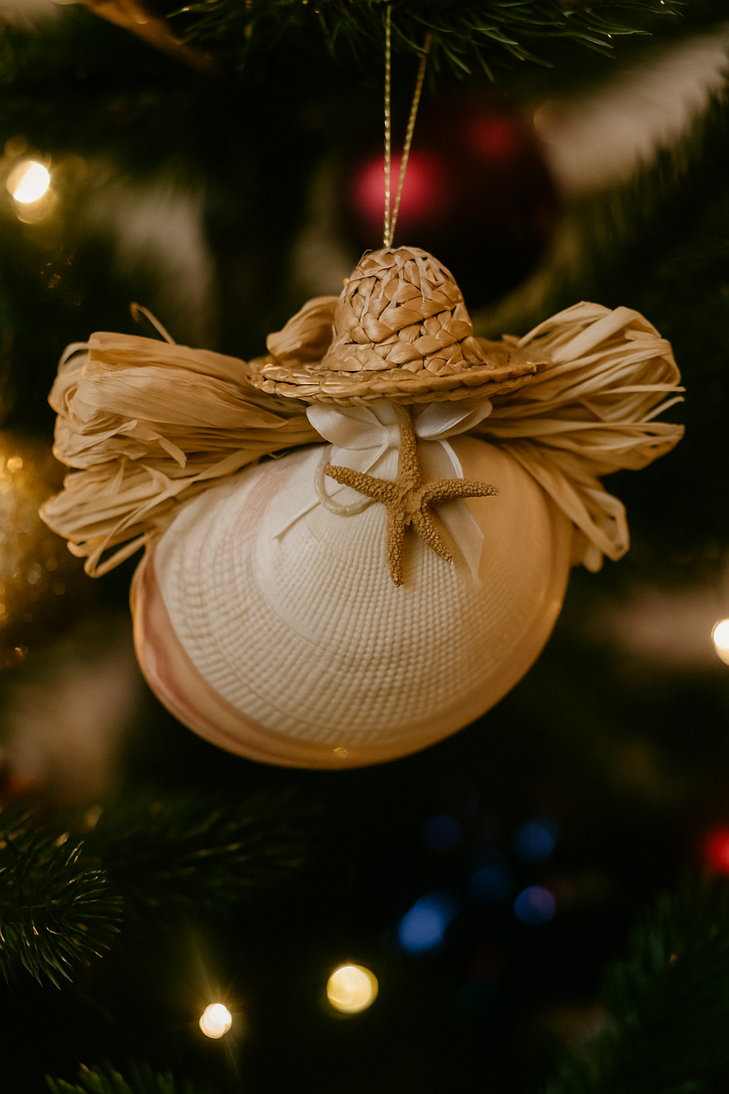3x4 Sea Shell Angel Ornament with Starfish ~ Coastal Beach Christmas Decor