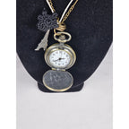 Vintage Long Necklace Pocket Watch Locket Pendant Eiffel Tower Charm