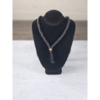 Vintage Black Beaded Tassel Necklace Boho Wood Accent Pendant