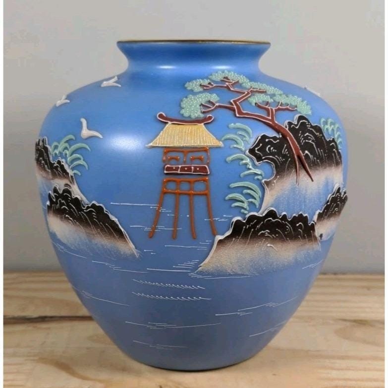 Vintage Moriyama Japan Hand-Painted Landscape Vase 5.5" Japanese Decor