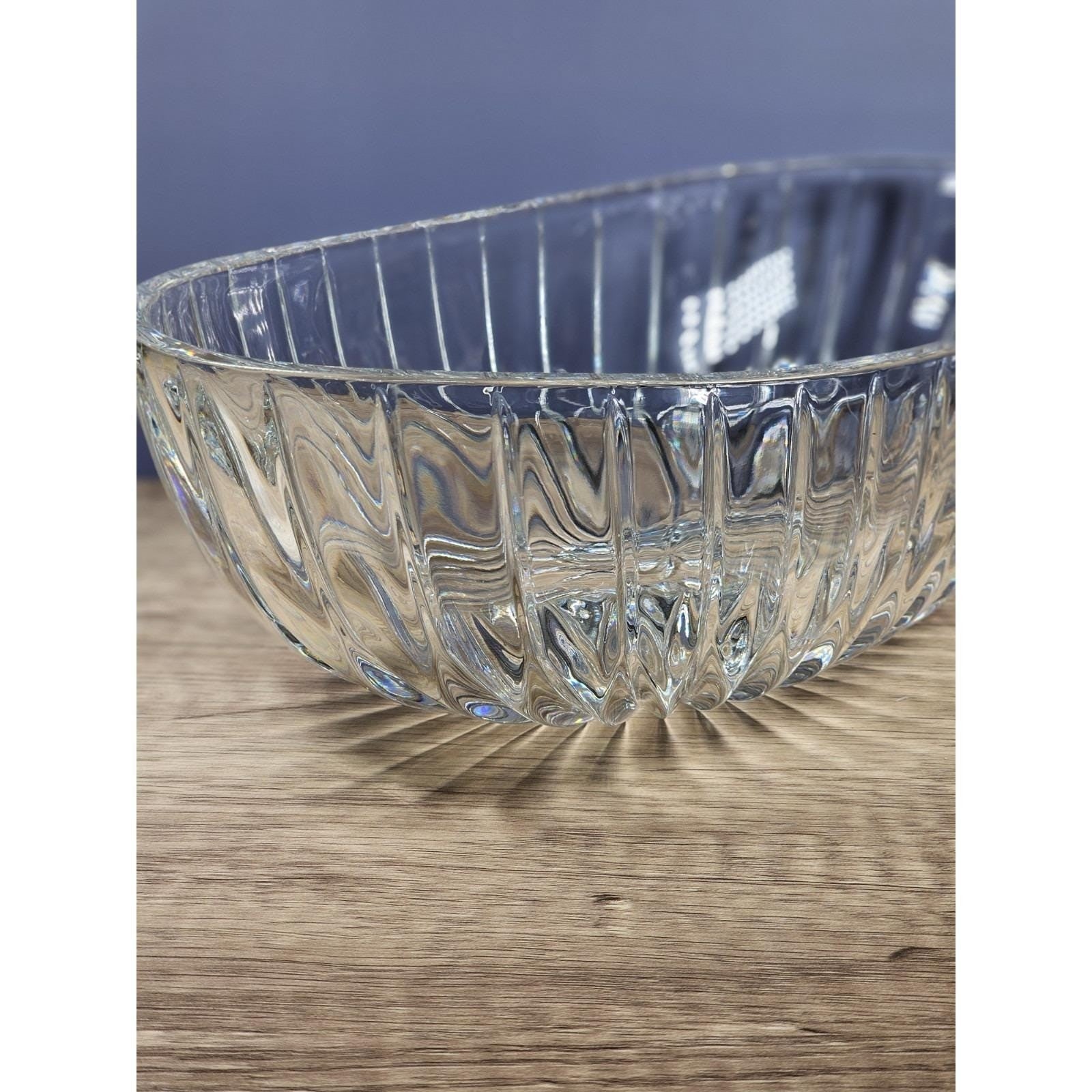 Vintage Cut Crystal Oval Bowl Starburst Pattern Textured Sides