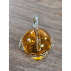 Vintage Amber Art Glass Fish Figurine 5" Hand Blown Bubble Glass