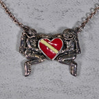 Vintage Sterling Silver Diver Heart Necklace Red Enamel Pendant