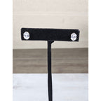 Vintage Oval Clear Rhinestone Stud Earrings Silver Tone Posts