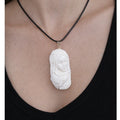 Vintage Buffalo Bone Carved Woman Pendant Necklace 2.5 x 1 Inch