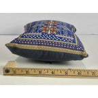 Vintage Turkish Carpet Pillow 9x6 Embroidered Silk Accent Cushion