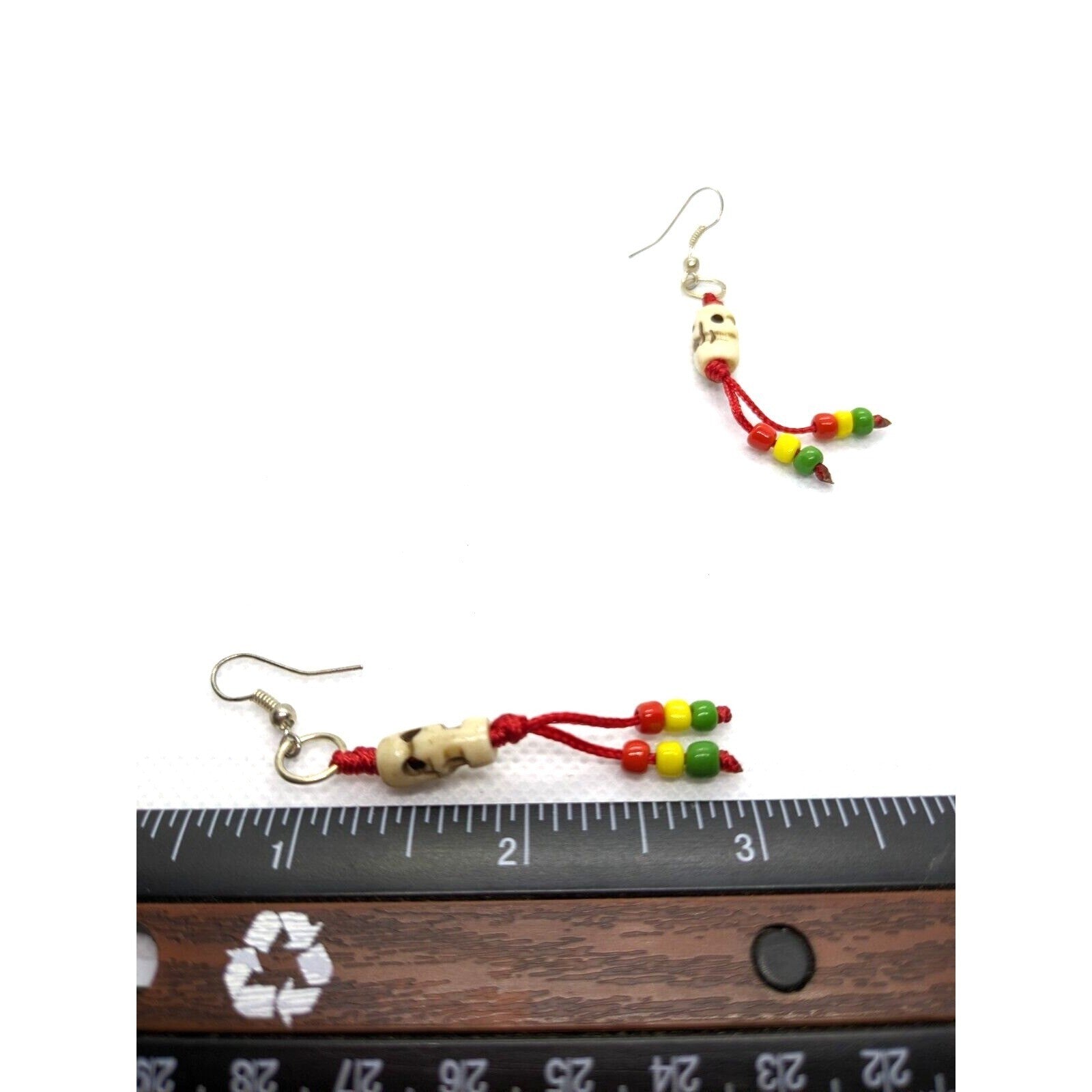 Pair of Handmade Buffalo Bone Skull Dangle Earrings Vintage Tribal Style