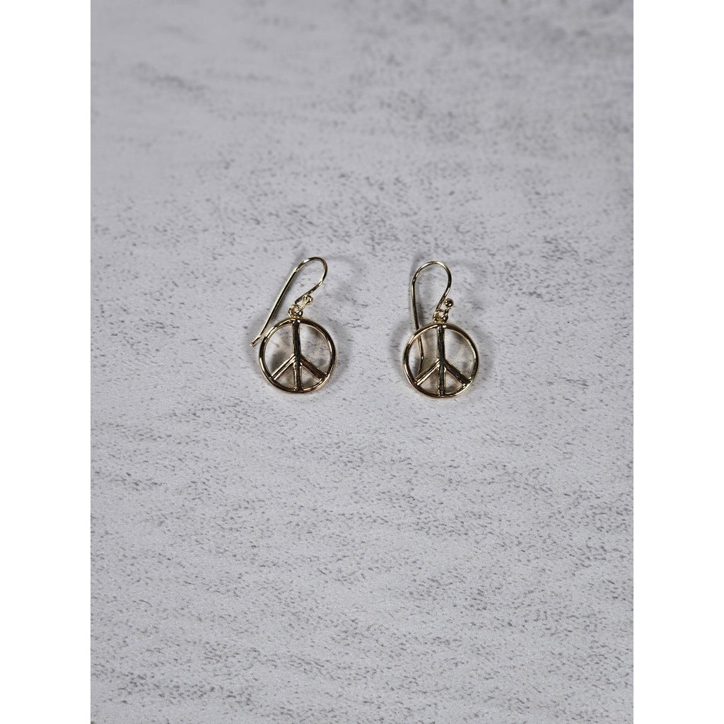 Vintage Gold Tone Peace Sign Dangle Earrings Boho Retro Jewelry