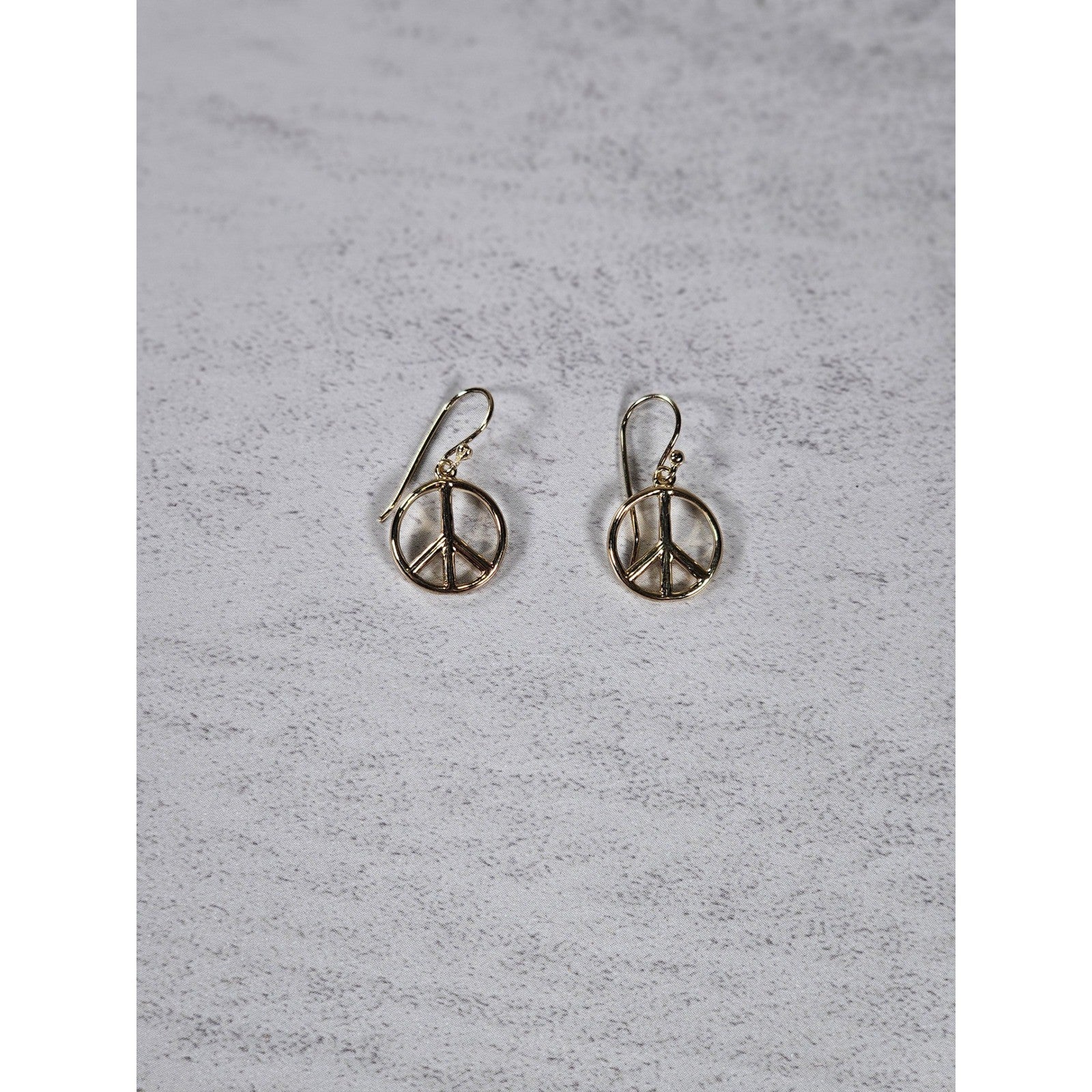 Vintage Gold Tone Peace Sign Dangle Earrings Boho Retro Jewelry